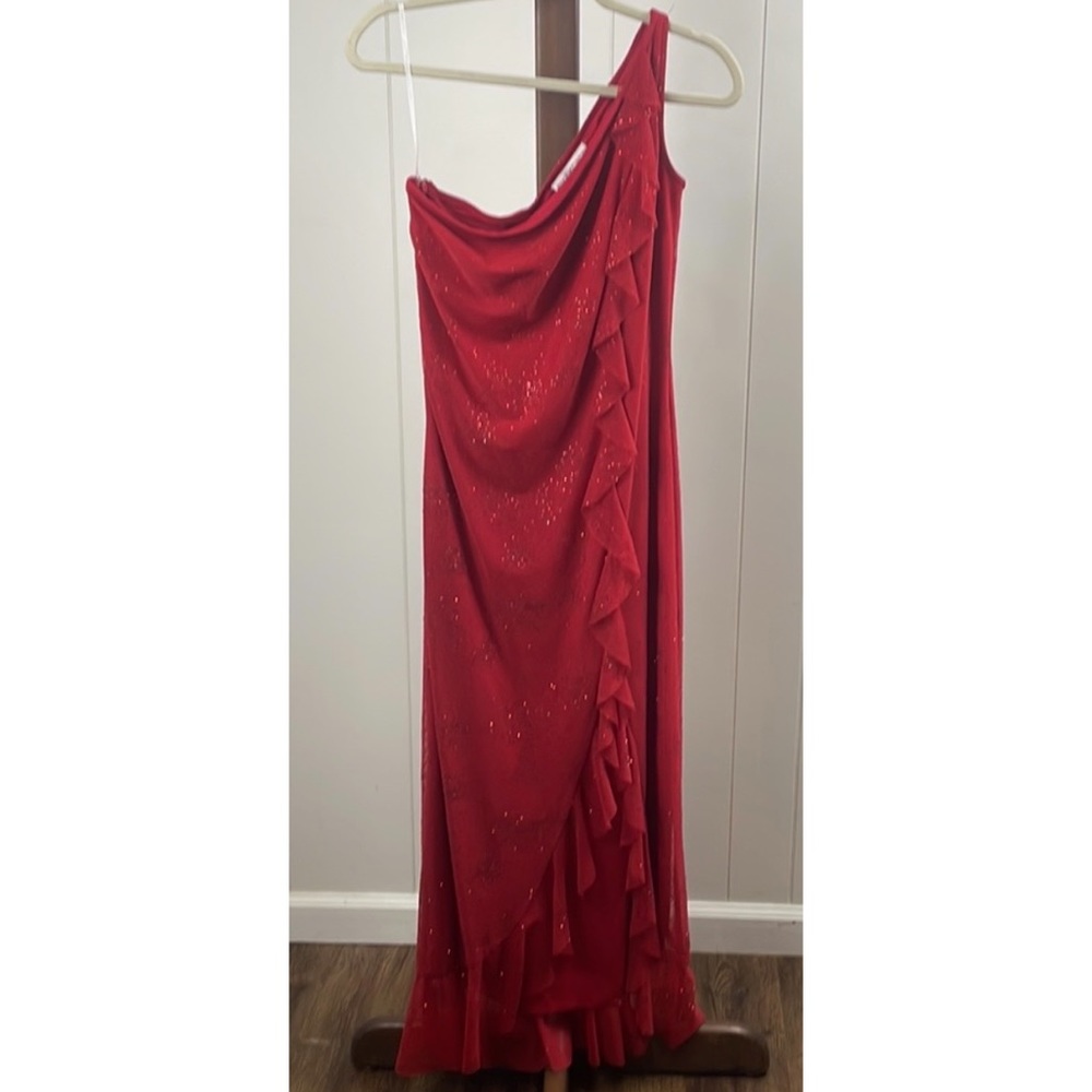Jessica Mcclintock for Gunne Sax Vintage Red Ruffle Asymmetrical Formal Dress